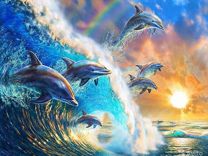 Картина раскраска Дельфины