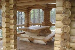 Tables, benches, garden furniture made of logs