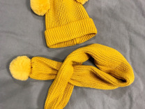 Шапка, шарф детский горчичная желтая на 1 год