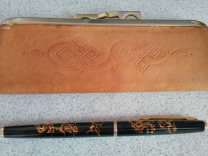Пенал Монголия кожа винтаж, ручка перьевая 80-е