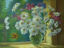 Ромашки,цветы,цветочный натюрморт,картина маслом