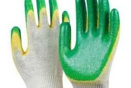 Gloves, cotton double latex. coated Yellow-Green