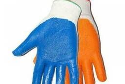 Перчатки нейлоновые с нитриловым покрытием синие, ораньжевые