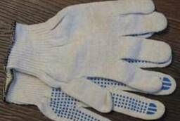 Cotton working gloves, Economy with PVC coating Dot