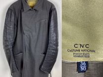Пальто мужское с кожаными рукавами CNC