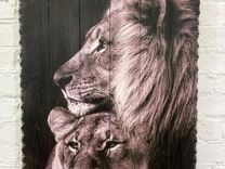 Картина на дереве (Досках) Пара львов
